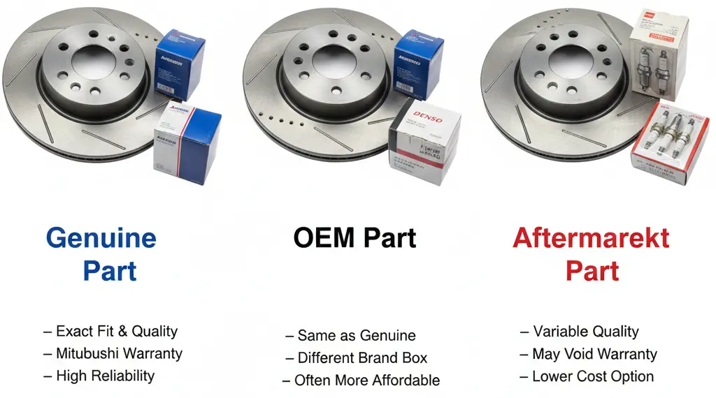 Comparison between genuine Mitsubishi parts OEM parts and aftermarket parts