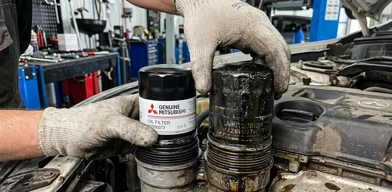 Genuine Mitsubishi oil filter replacement in KSA