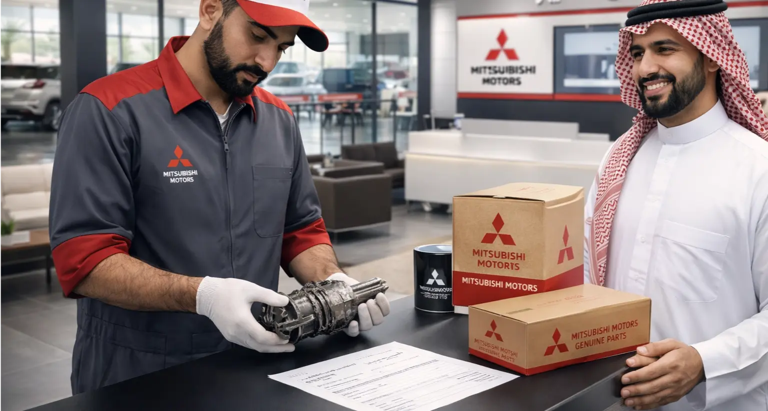 Authorized Mitsubishi dealer handling spare parts return in Saudi Arabia