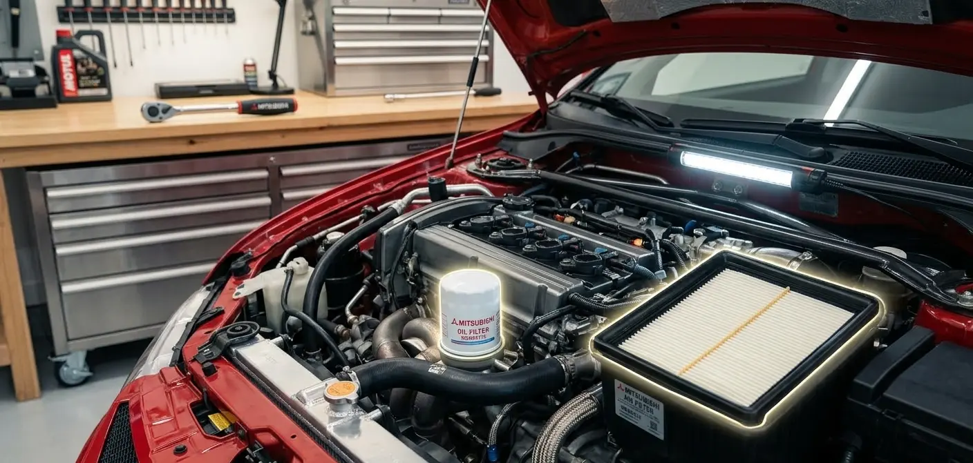 Mitsubishi engine with oil and air filters