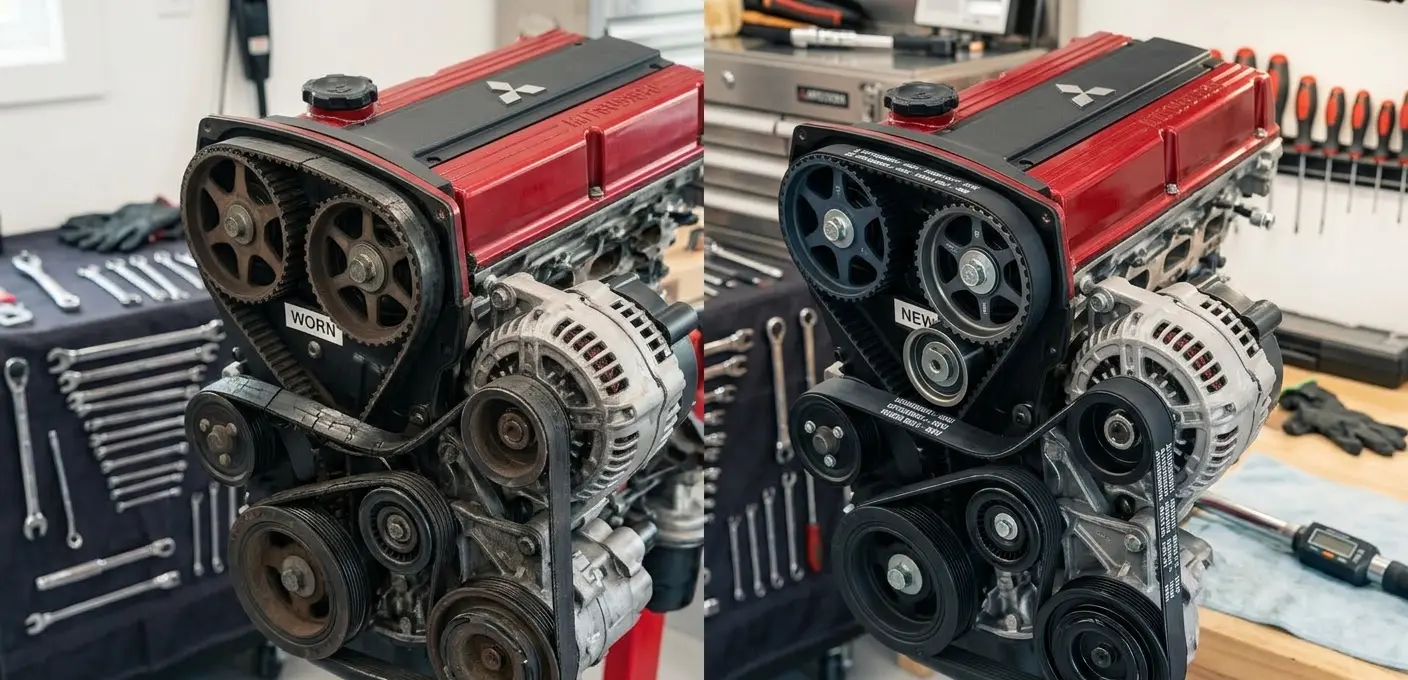 Mitsubishi timing and drive belts replacement