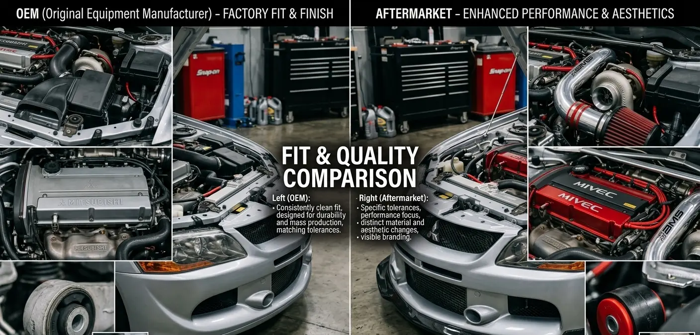 OEM vs aftermarket car parts comparison illustration