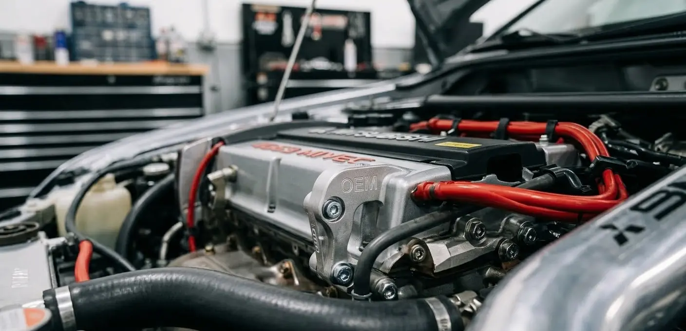 Genuine Mitsubishi part installed in engine showing perfect fit